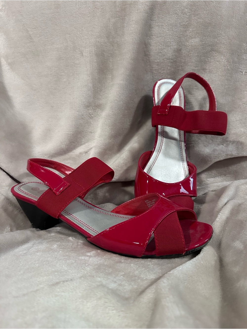 Patent Red Slingback Low Heel Sandals - Women's